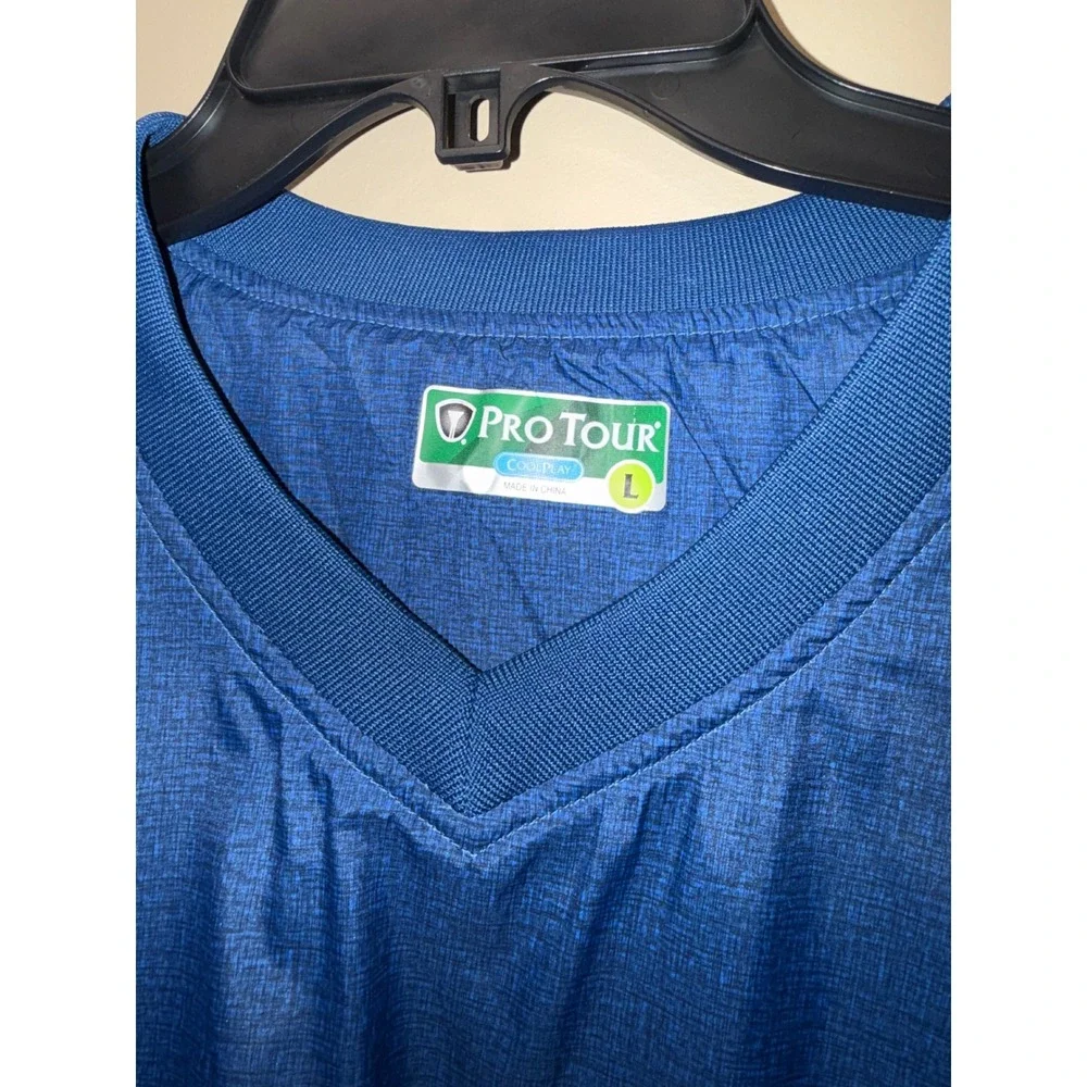 Pro Tour CoolPlay Mens Blue V-Neck Long Sleeve Golf Windshirt Pullover Large